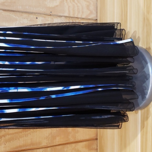 JS Collections Black Blue White Print Ribbon Stripe Sleeveless Dress Size 6 - Picture 5 of 10